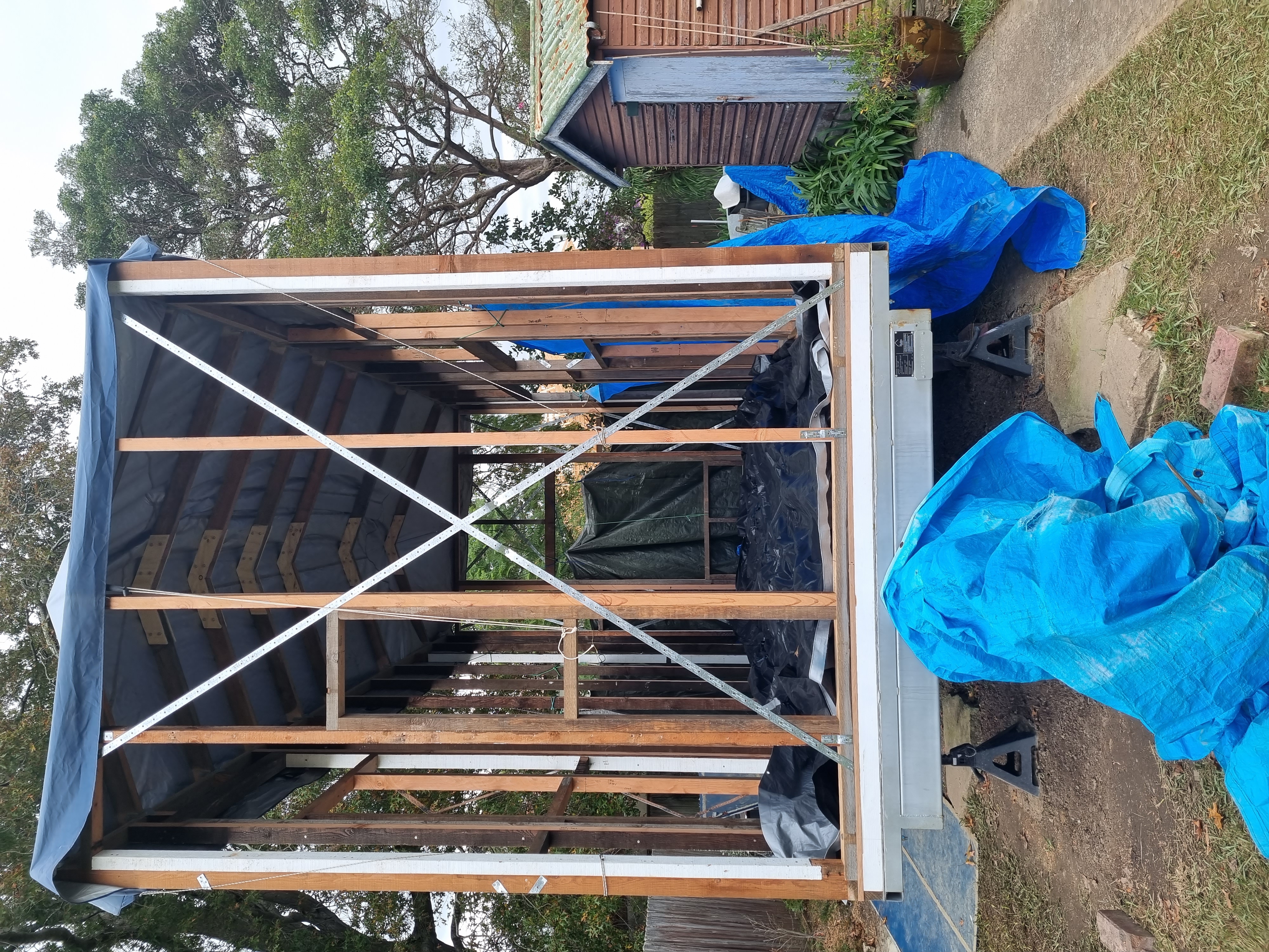Roof rafters are half on