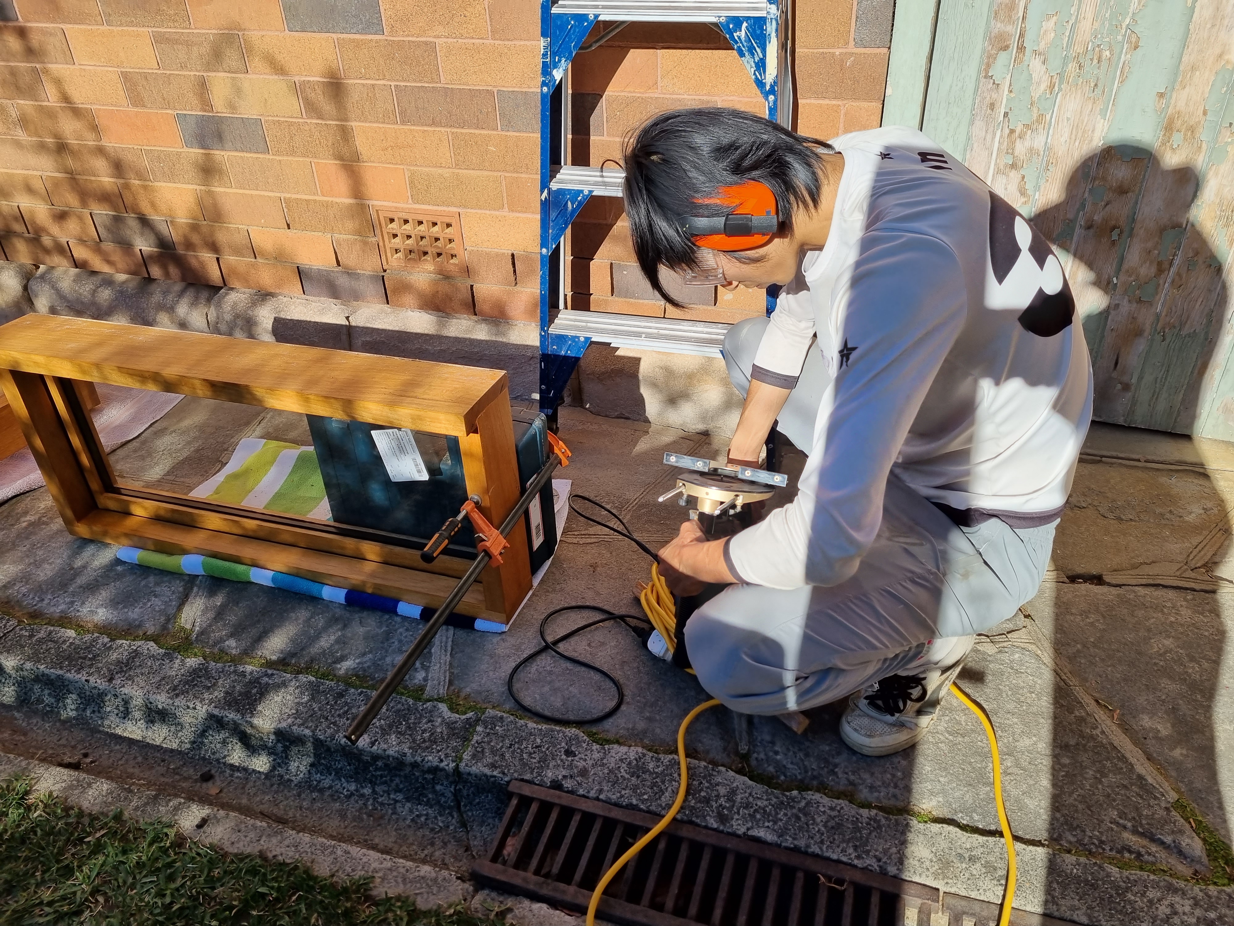 Erny working with the router