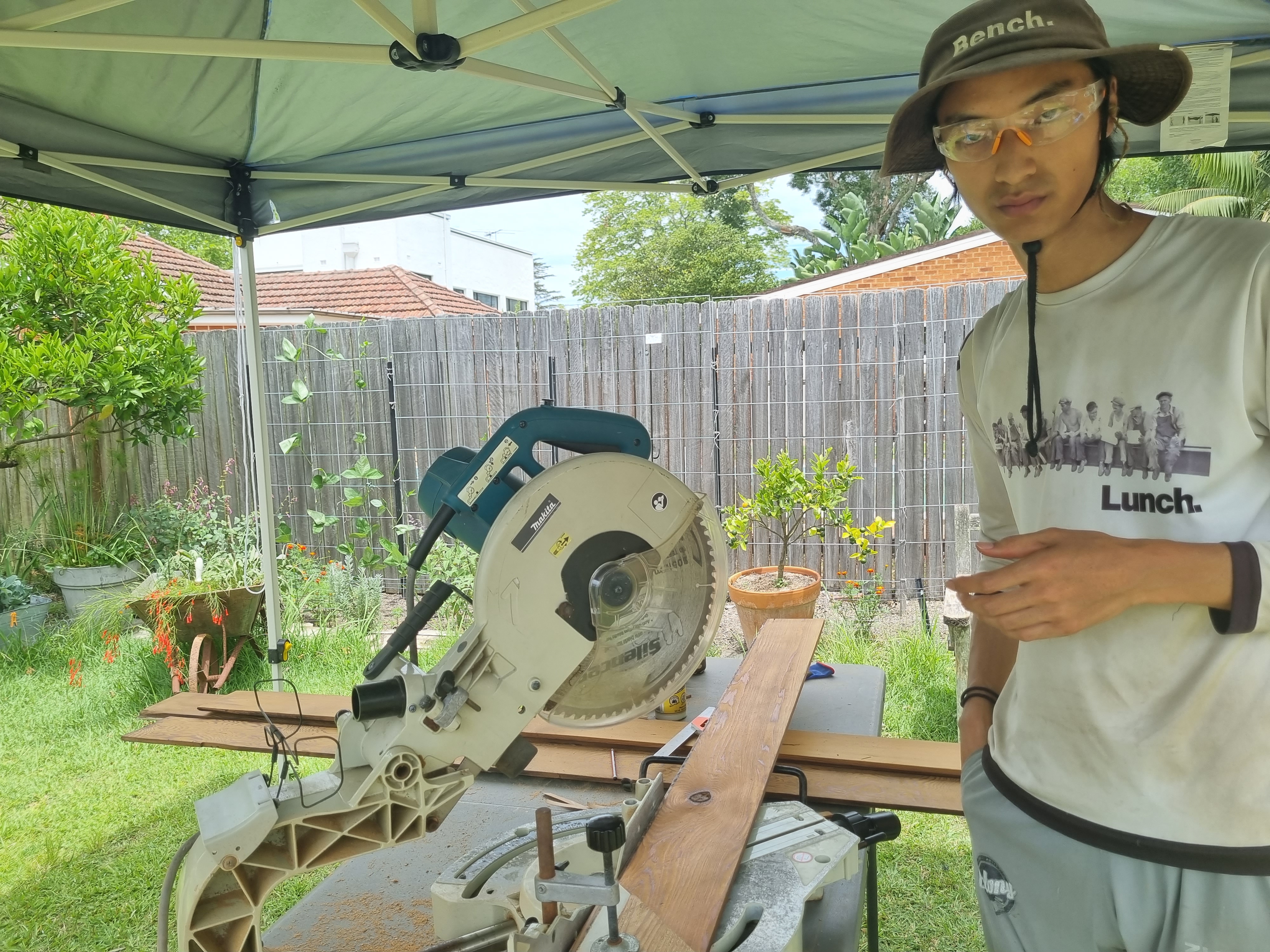 Erny with new eyewear and the new drop saw