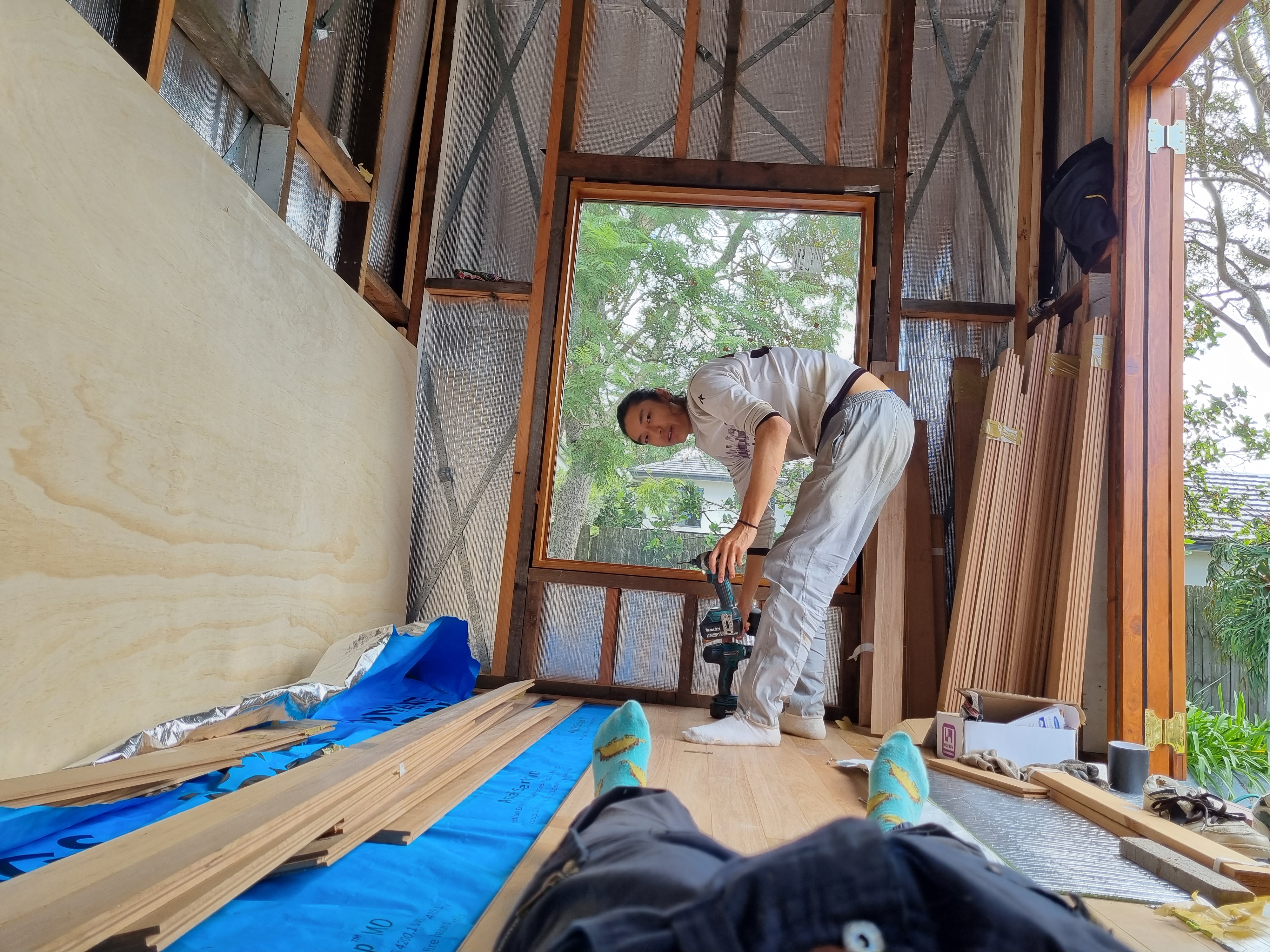 Installing floorboards