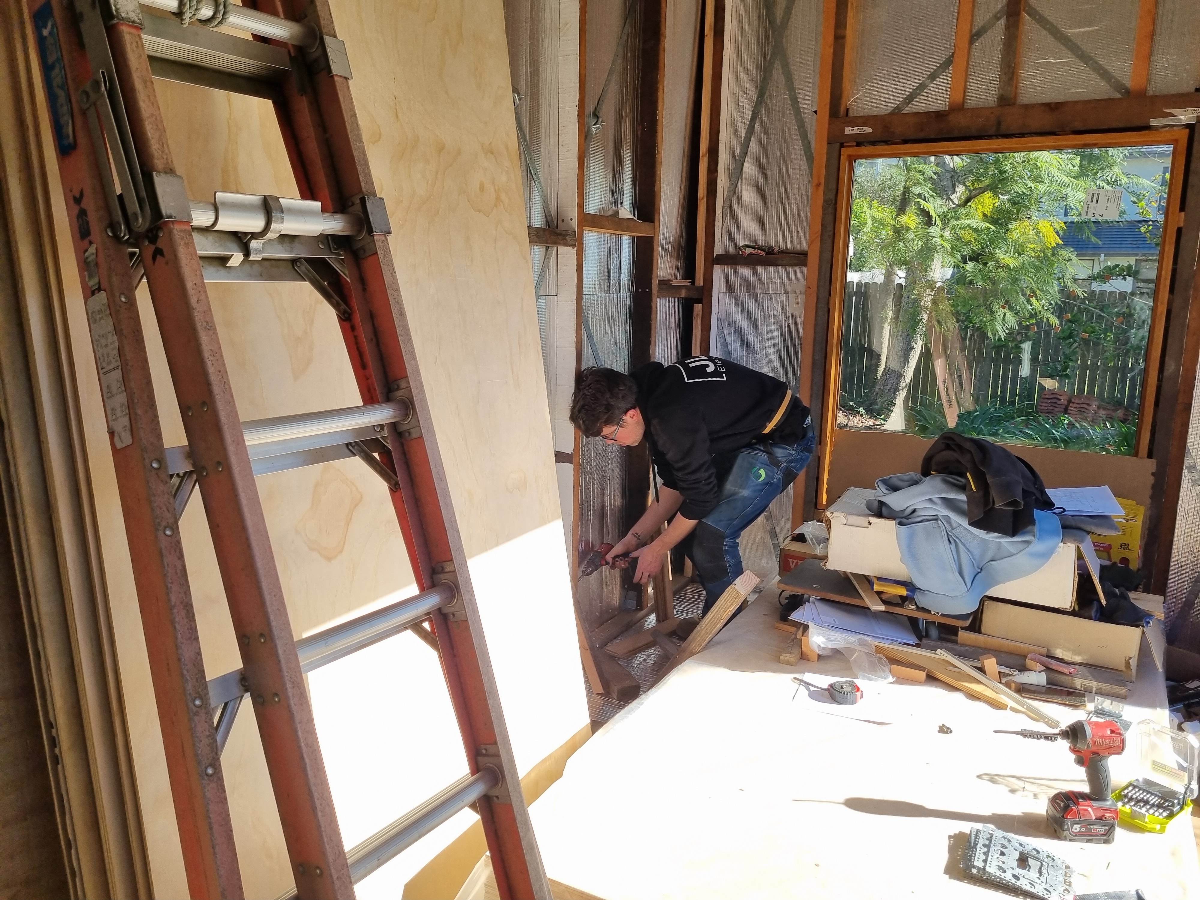 James putting in our cabling for the lights