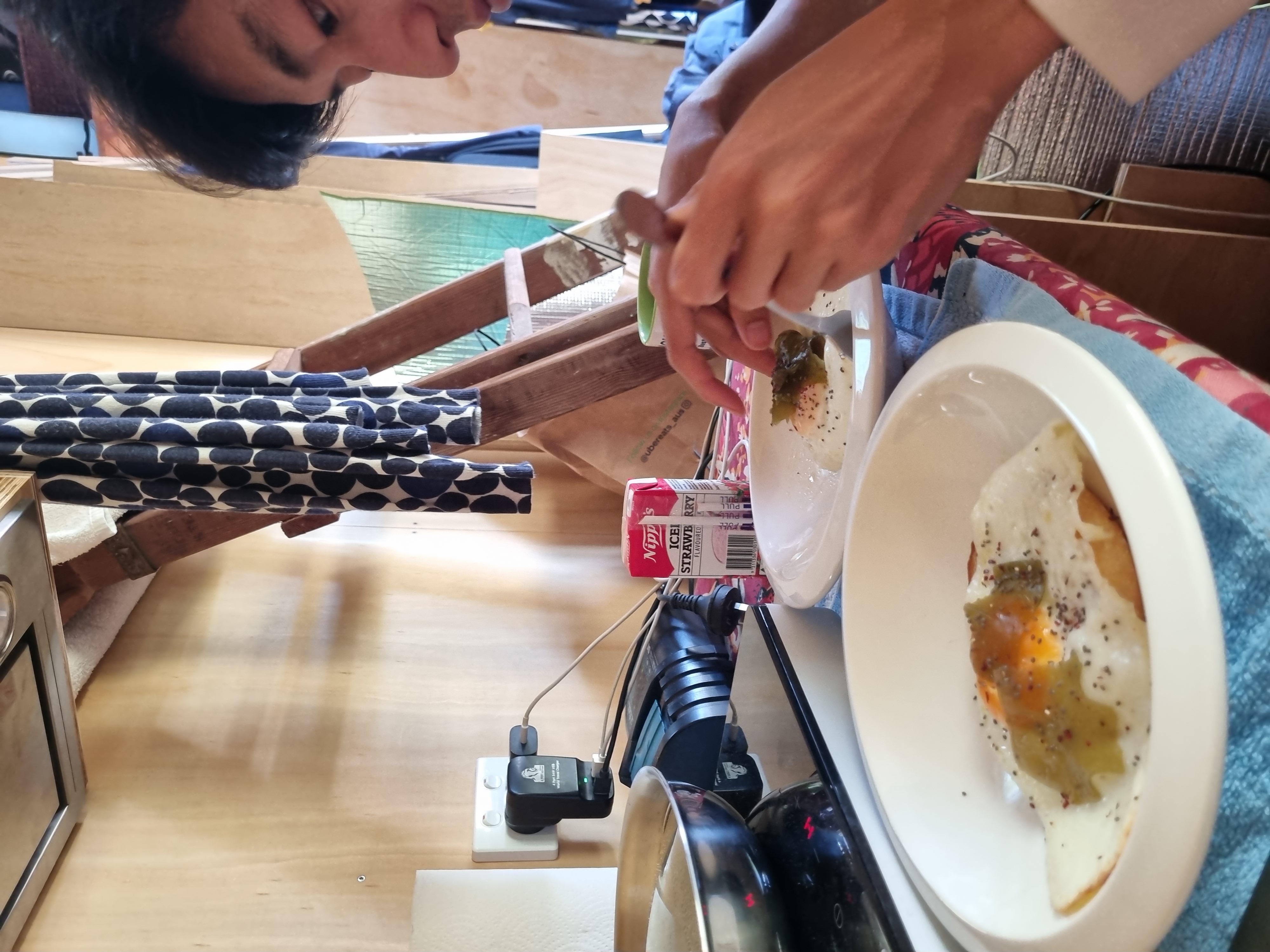 Our first fried eggs in the tiny house using the rangehood